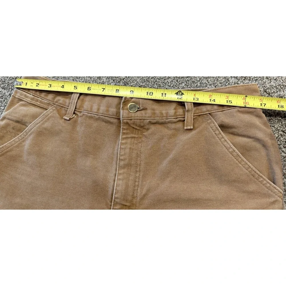 Vintage CARHARTT B25 BRN Carpenter Canvas LEATHER PATCH Shorts Sz 32/34 USA MADE
